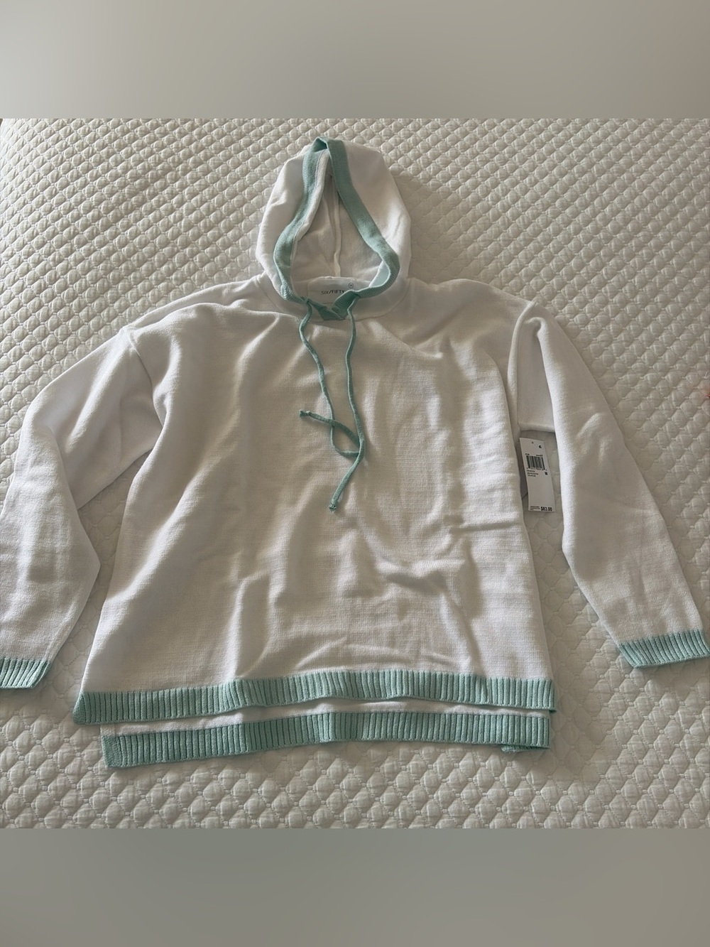 Women's White Hoodie with Mint Trim